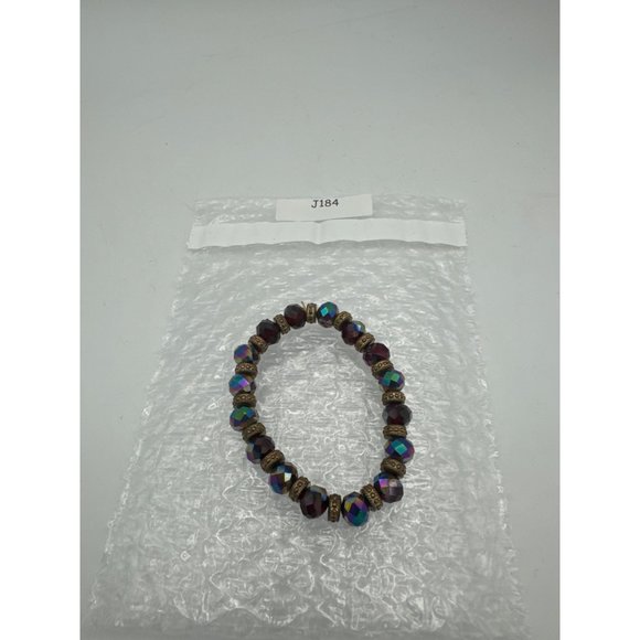 Red Iridescent Faceted Beaded Stretch Bracelet 7.5 inch - Picture 6 of 6